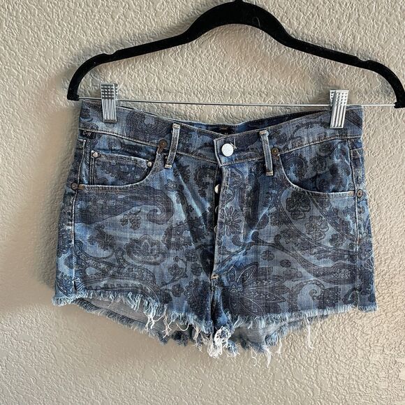 Citizens of Humanity Chloe Jean Shorts Womens 27 Blue Paisley Cut Off Button Fly - Picture 4 of 12